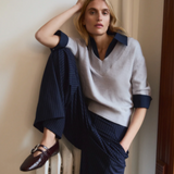 Esme Sweater Combo Top Light Heather Grey/Maritime Blue