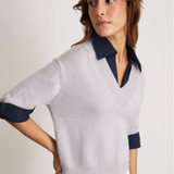 Esme Sweater Combo Top Light Heather Grey/Maritime Blue