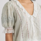 Maurelle Cotton Lace Blouse Eau de Nil