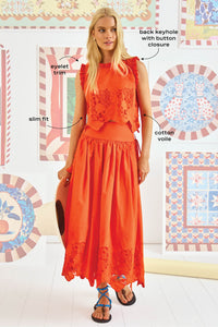 Francesca Top Tangerine Tango Embroidery