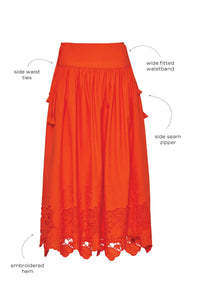 Nathalie Skirt Tangerine Tango Embroidery
