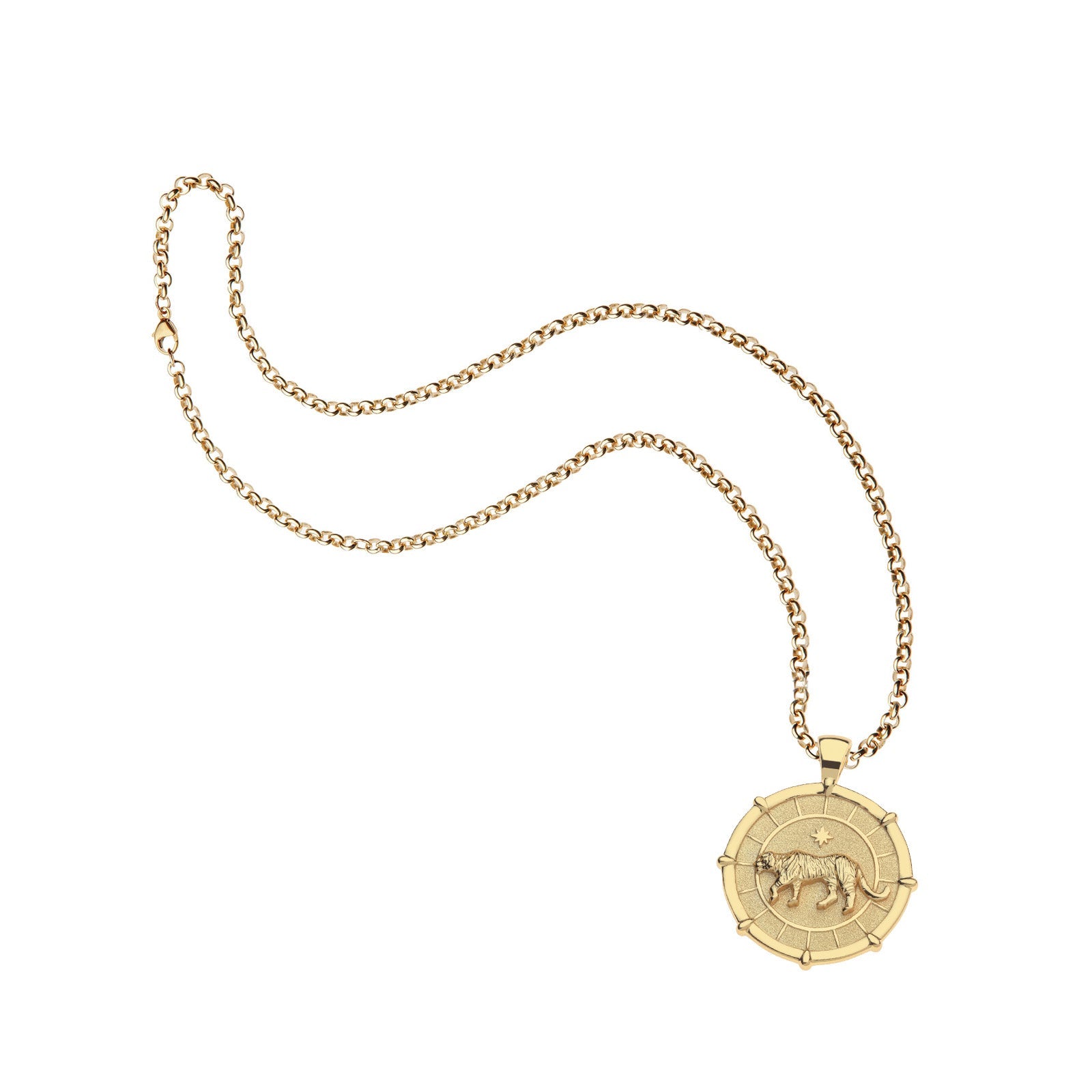 Gold necklace with a tiger pendant