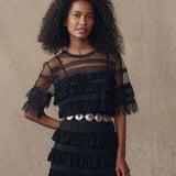 The Winter Mesh Flounce Top Black