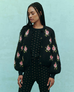 The Carousel Cardigan Black Heirloom Rose