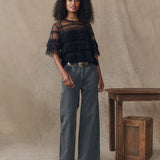 The Winter Mesh Flounce Top Black