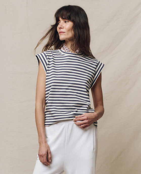 The Peak Shoulder Tee Vintage Blue Stripe