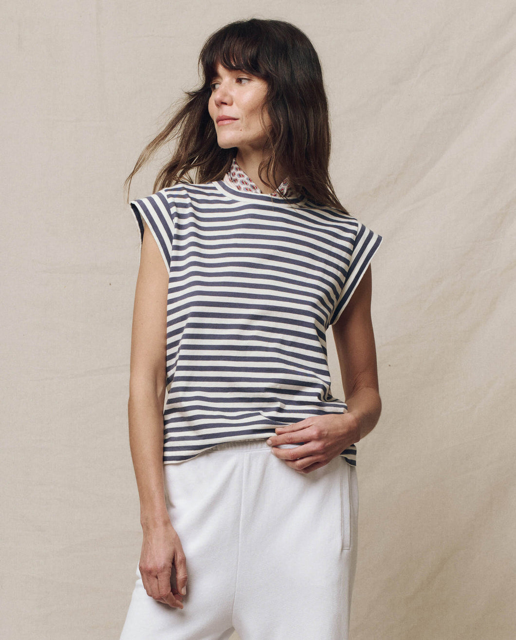 The Peak Shoulder Tee Vintage Blue Stripe