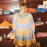 Shirred Half Placket Mini Dress Shibori Hand Dye