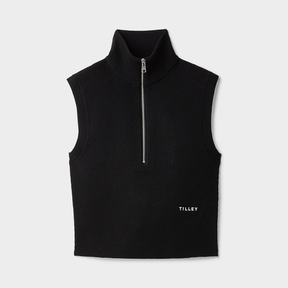 Stretch Merino Sleeveless Turtleneck Black
