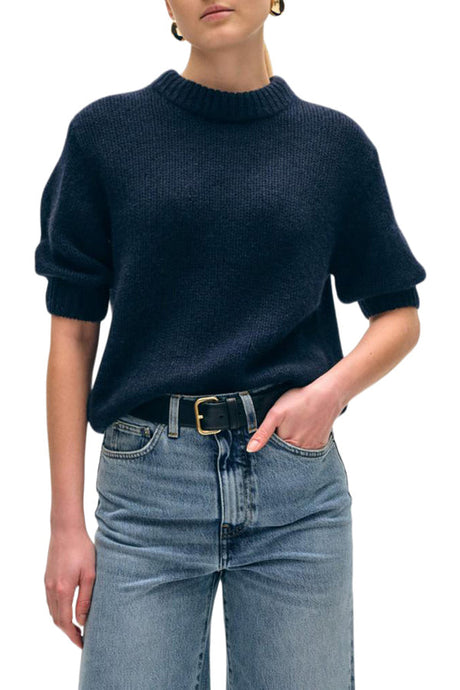 Cashmere Puff Sleeve Crewneck Deep Navy