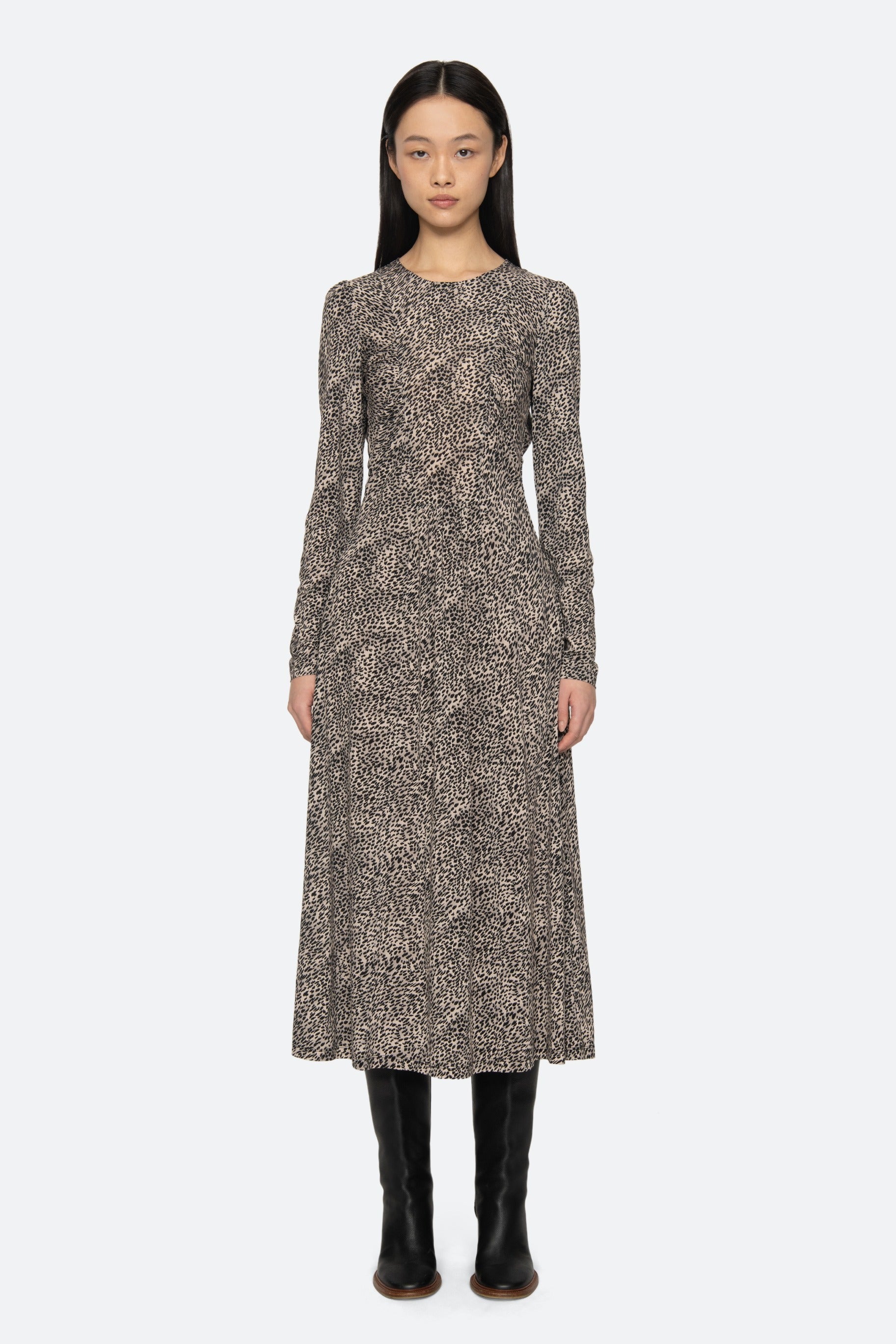 CHARLIZE PRINT L/SLV CREW DRESS (D2)