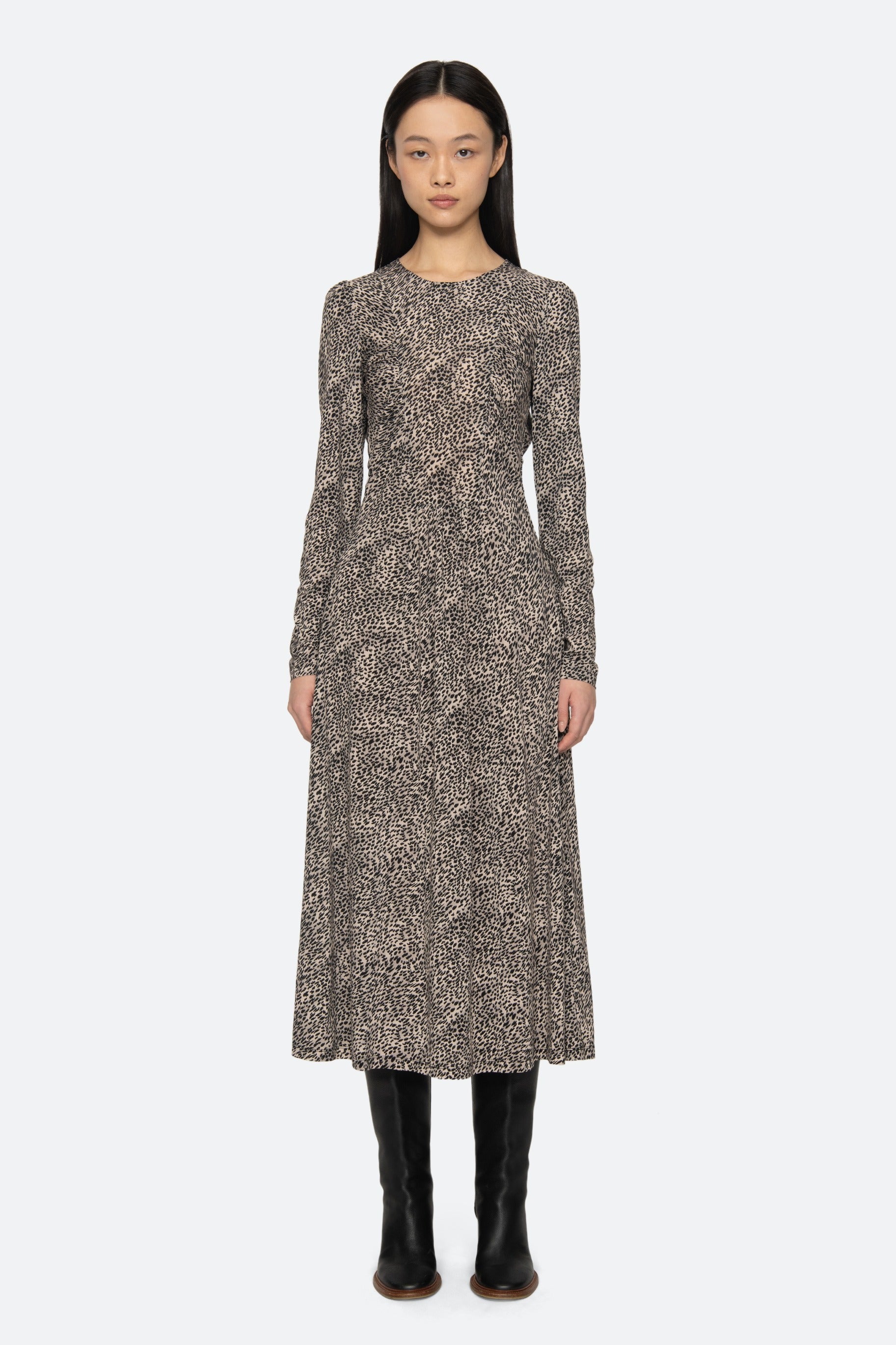 CHARLIZE PRINT L/SLV CREW DRESS (D2)