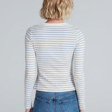 Long Sleeve Rib Crew Double Stripe Blue