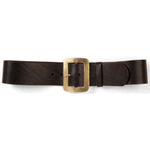 Dark brown belt with a brass buckle 
