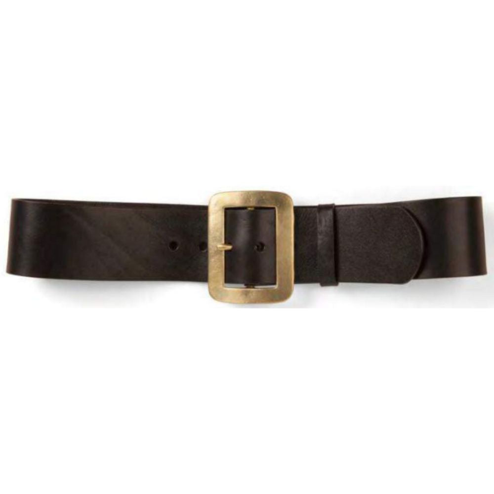 Dark brown belt with a brass buckle 