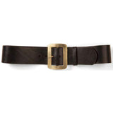 Dark brown belt with a brass buckle 