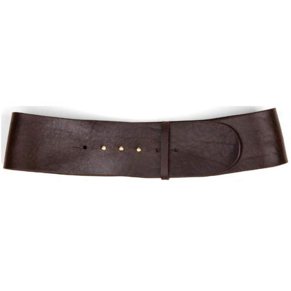 Wide dark brown belt with brass gold studs