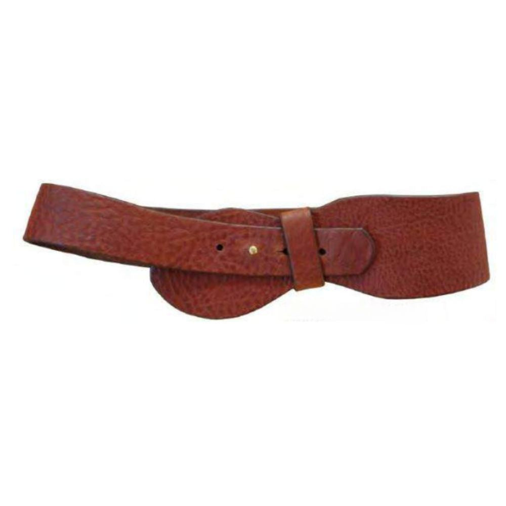 Red-Brown leather belt with gold brass pin stud