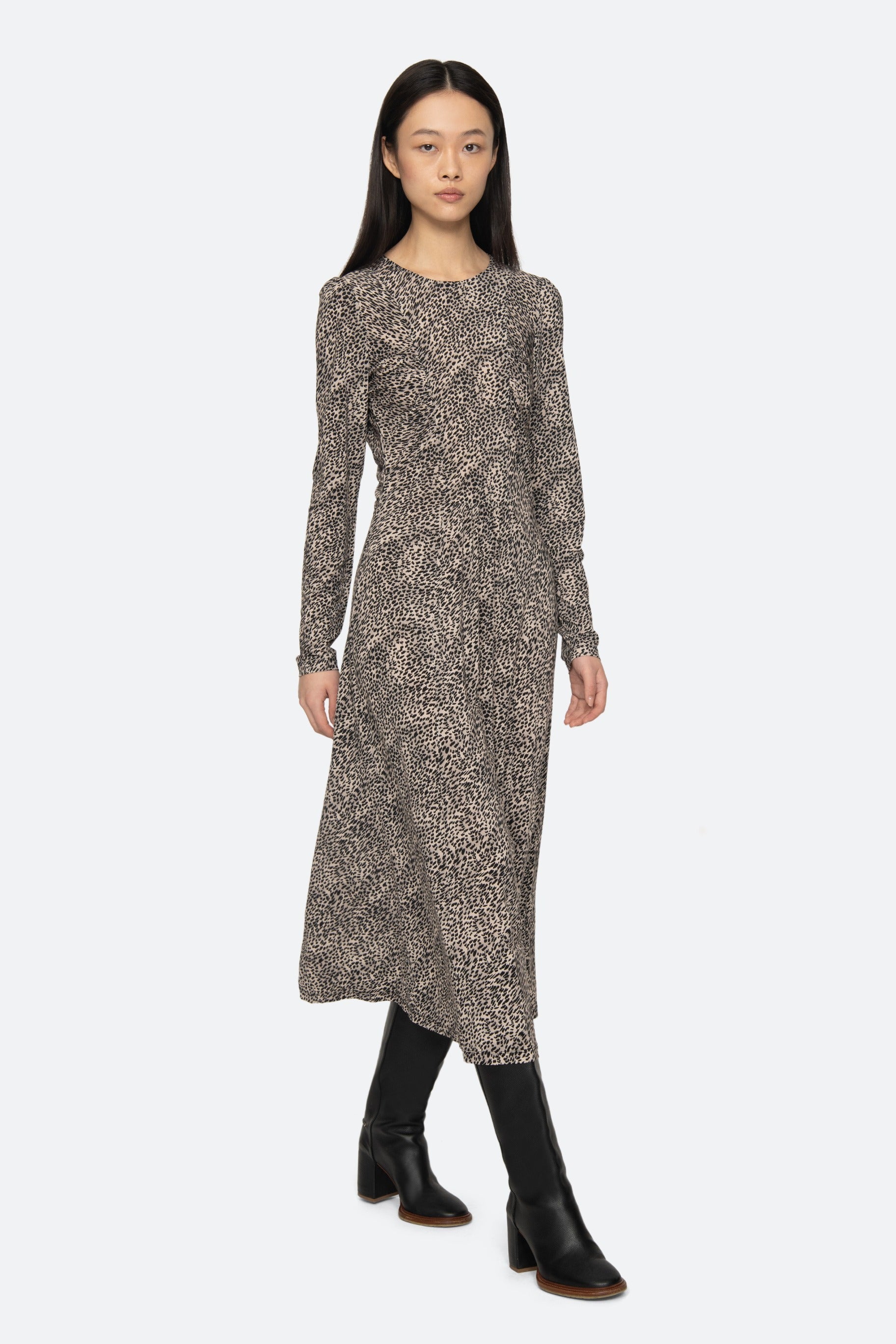 CHARLIZE PRINT L/SLV CREW DRESS (D2)