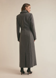 The Simon Coat Grey White Pinstripe