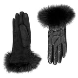 Black Puffer Glove Fox Trim
