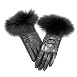 Black Puffer Glove Fox Trim