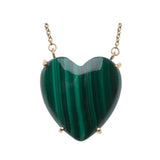 Heart-shaped green malachite pendant on a gold chain necklace