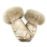 Champagne Nylon Mittens Black Fox Trim