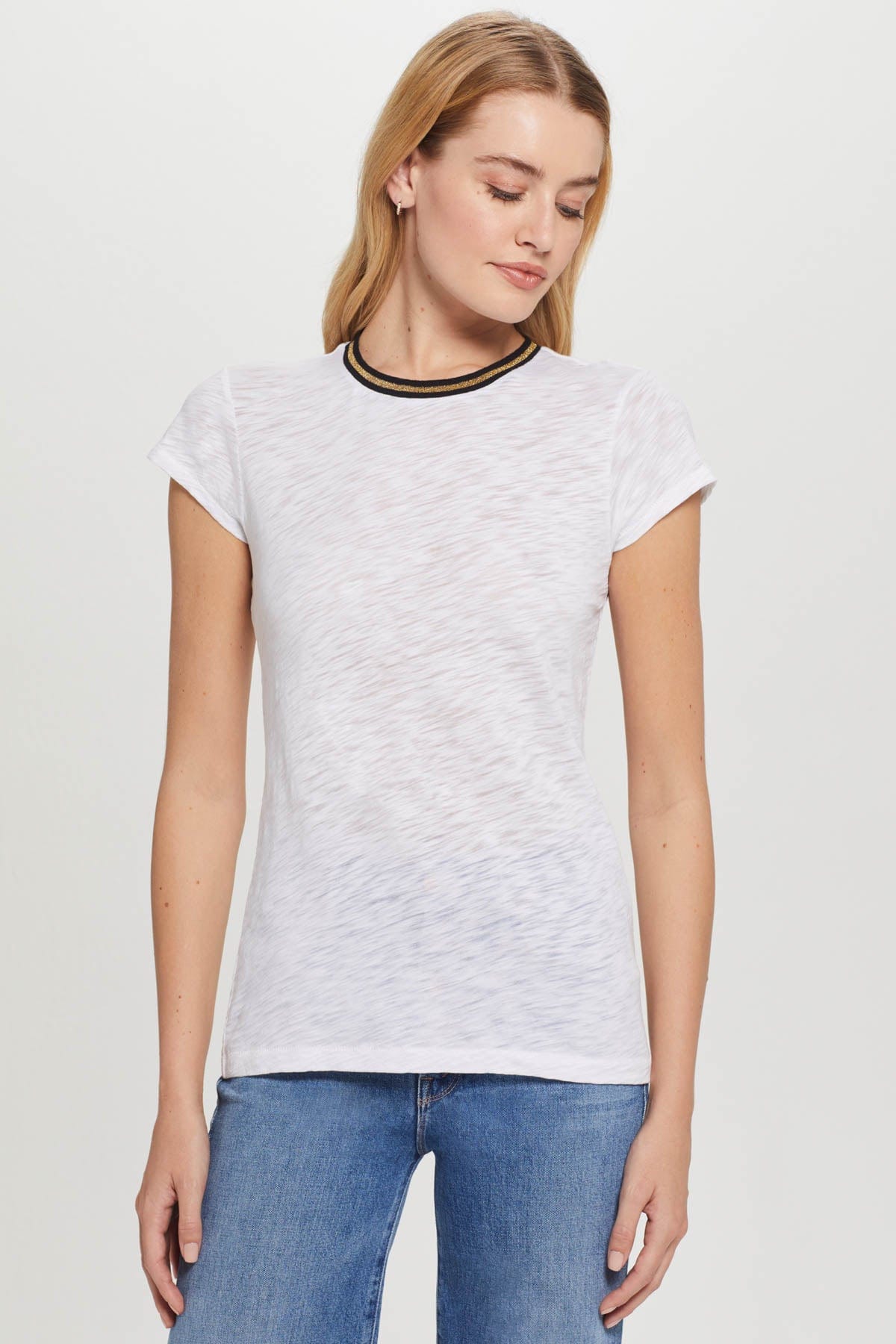 Goldie Lewinter S/S Gold Tipped Ringer Tee White - front
