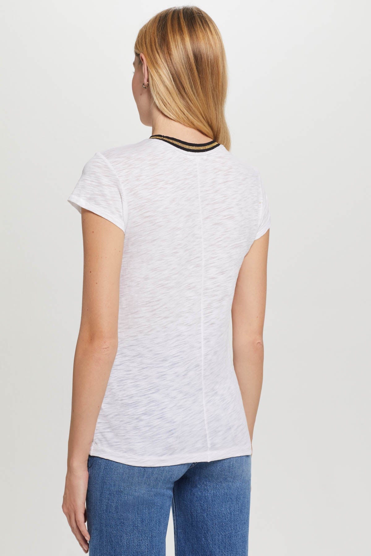 Goldie Lewinter S/S Gold Tipped Ringer Tee White - detail