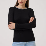 L/S Metallic Ringer Tee Black/Silver