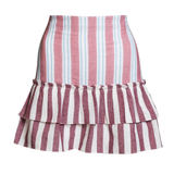 Gogo Cinch Back Mini Skirt Claret Combo Stripe
