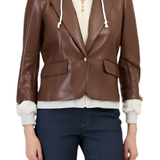 Vegan Leather Zip Up Le Petit Khloe Blazer Espresso/Oatmeal