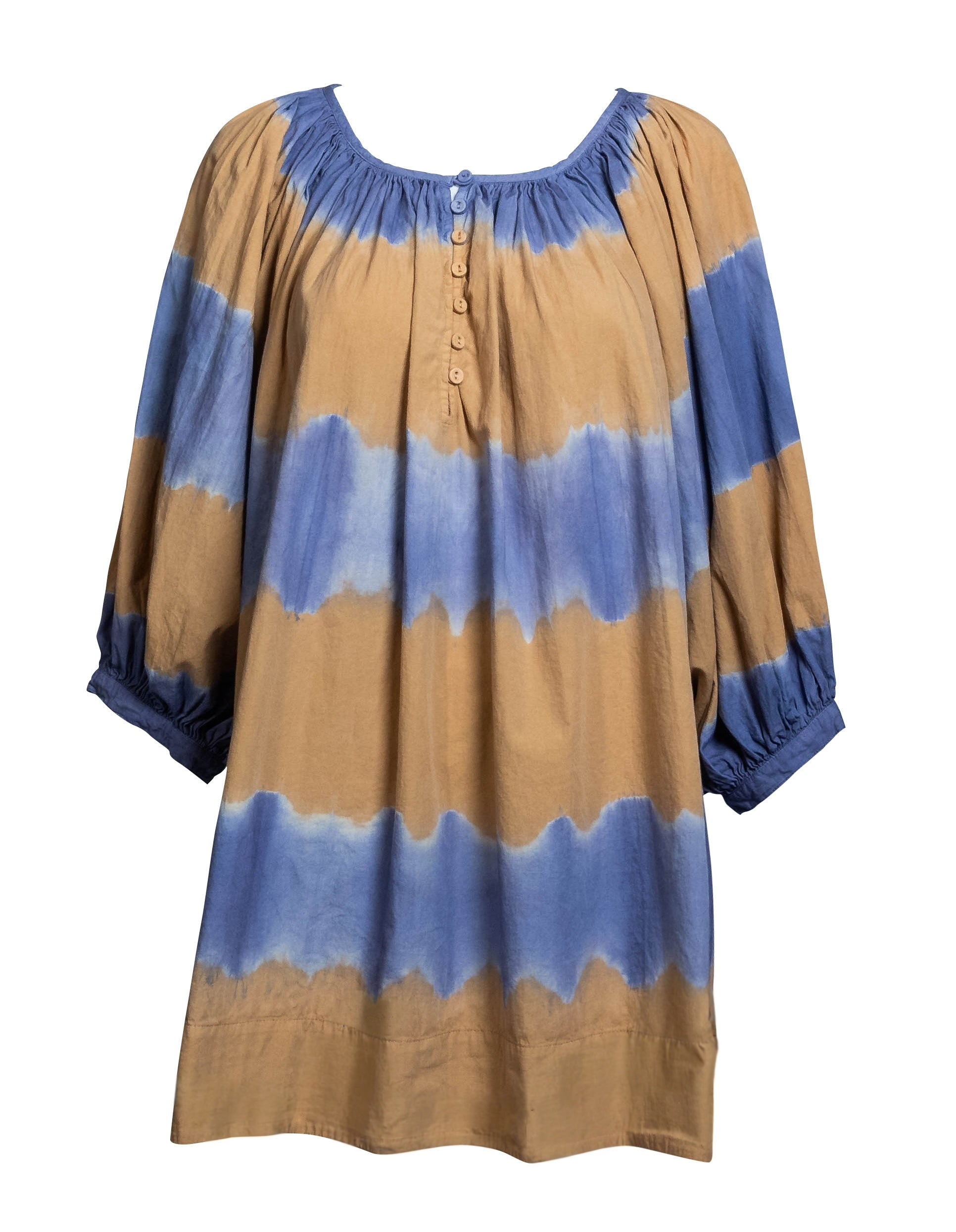 SHIRRED HALF PLACKET MINI DRESS